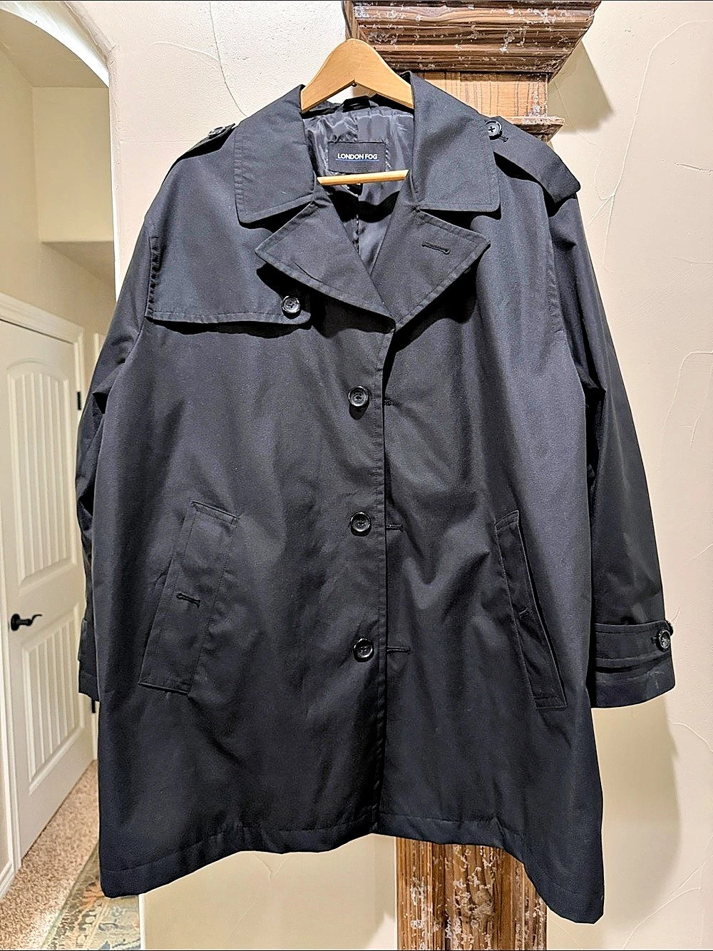 London Fog Men's Iconic Trench Coat Black Trench Coat Size XL Like New